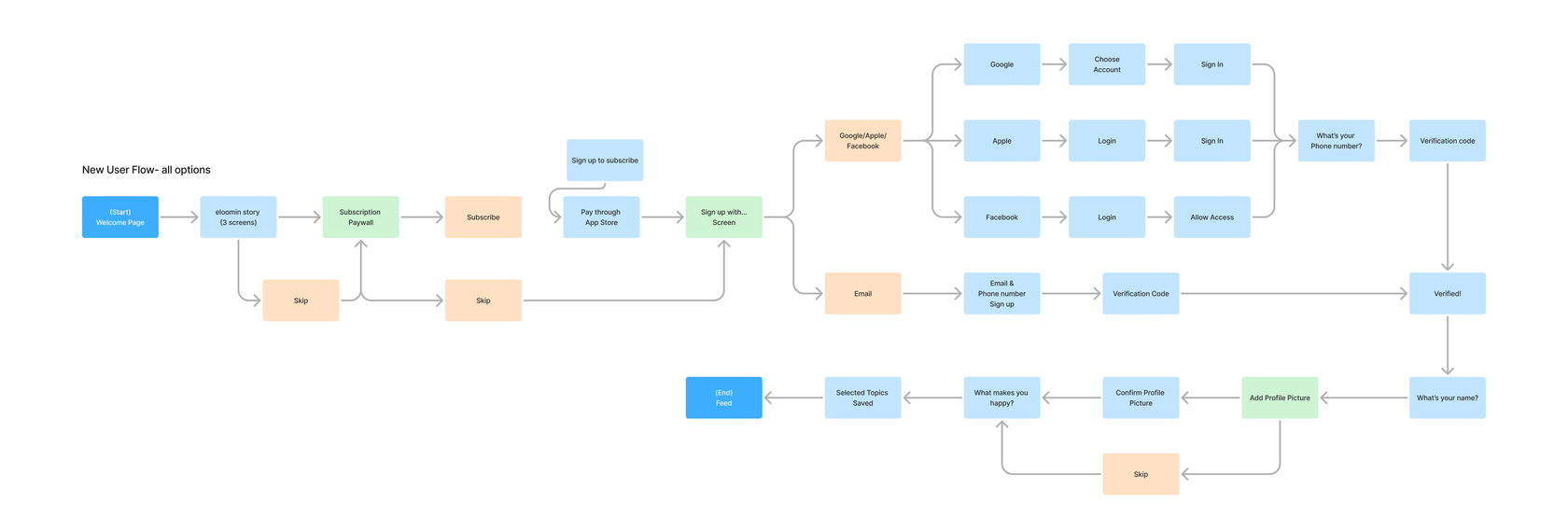New user flow: all options
